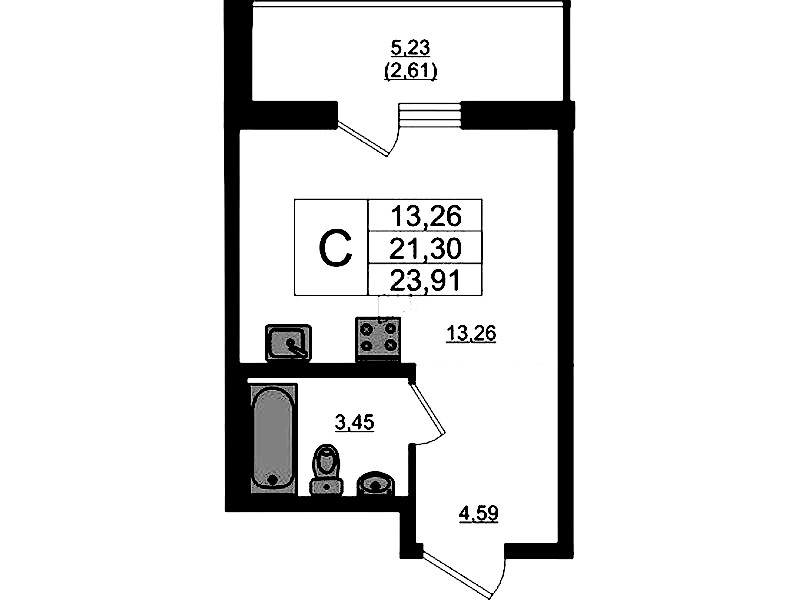 Квартира студия 23.91 м², 12/17 эт., ЖК «Стороны Света 2»